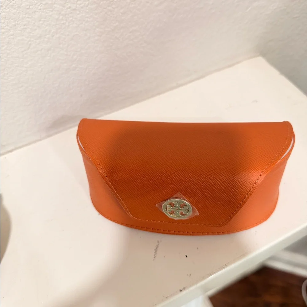 Tory Burch Orange Sunglasses Eyeglass Case Hard Snap Closure Saffiano Leather